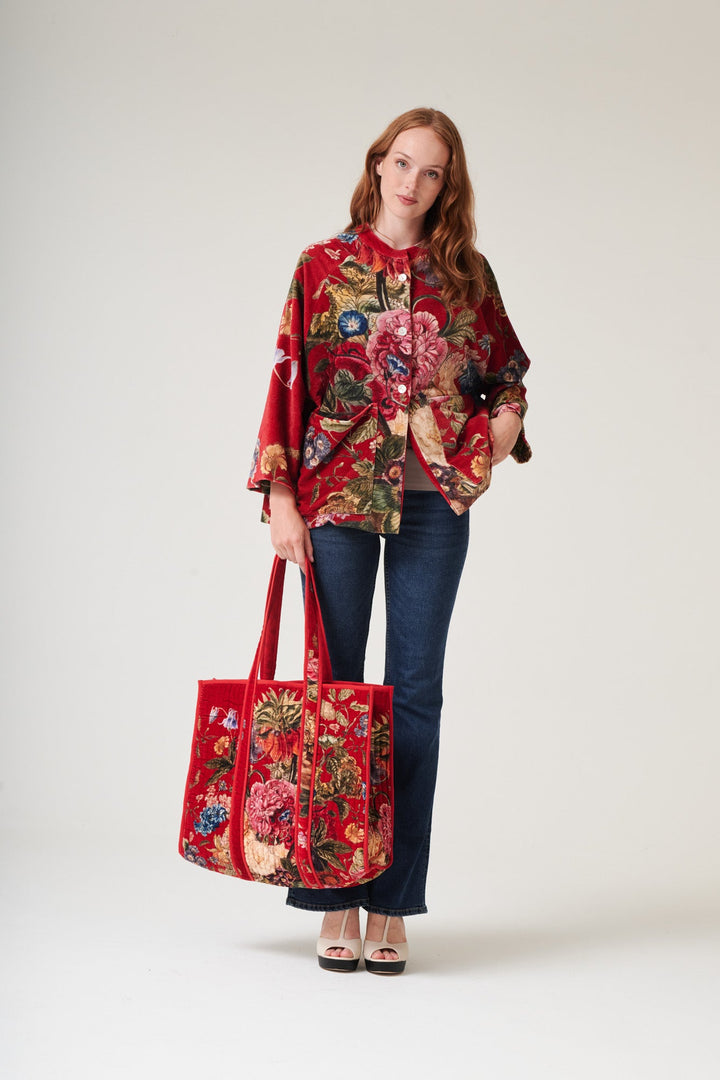 Primula Berry Large Velvet Tote Bag
