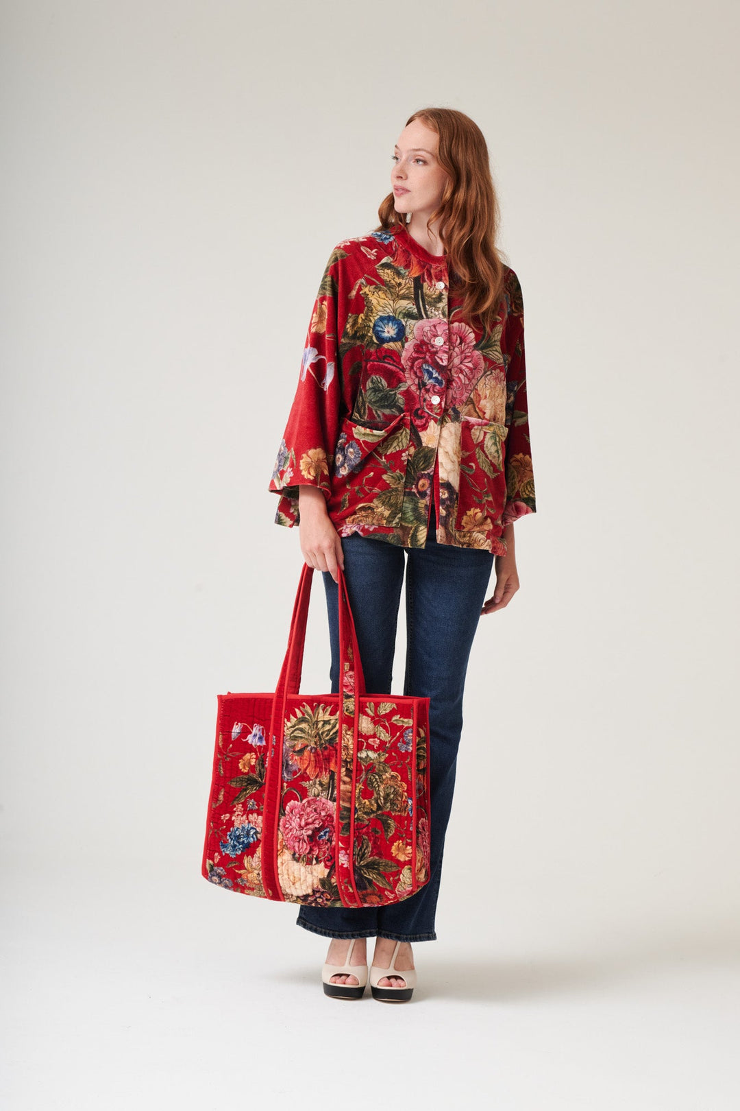 Primula Berry Large Velvet Tote Bag