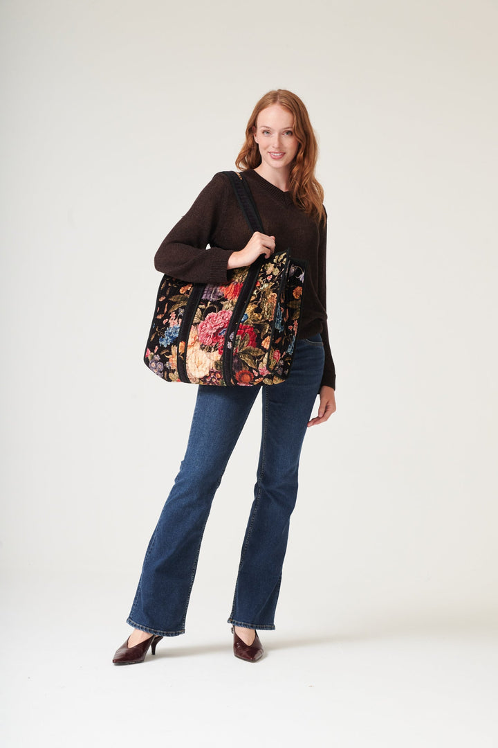 Primula Black Large Velvet Tote Bag