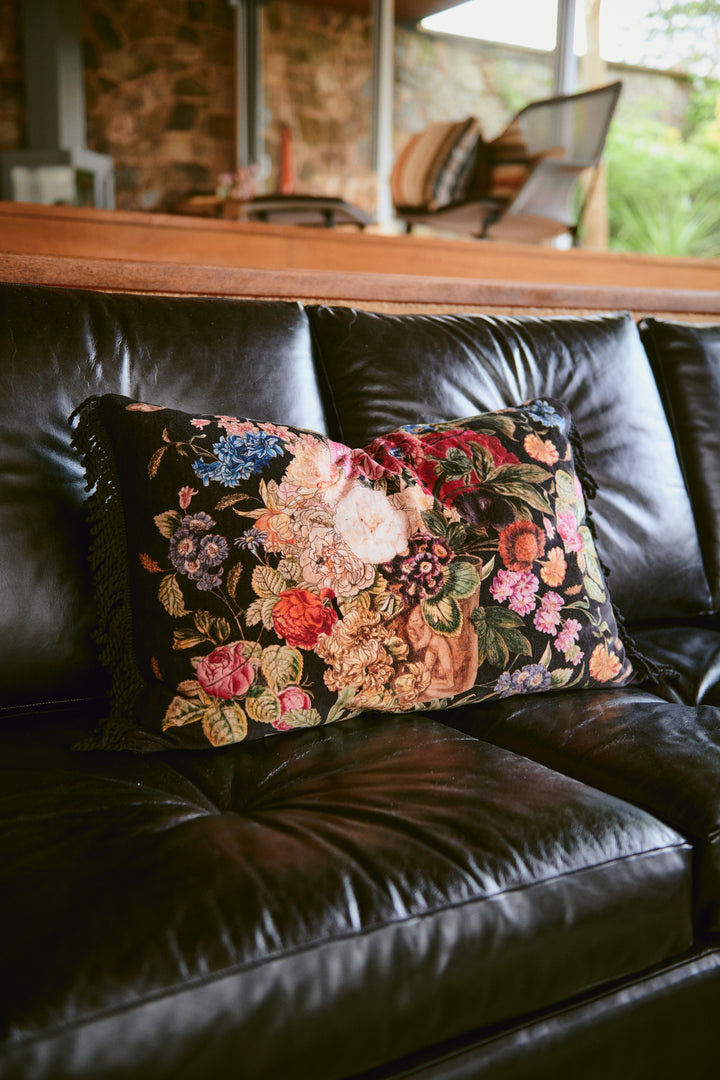 Primula Black Rectangle Cushion Cover