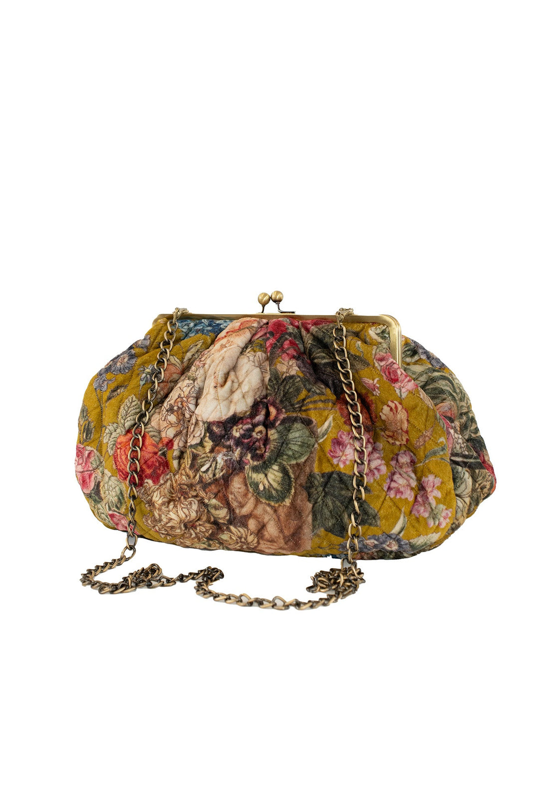 Primula Gold Quilted Velvet Kiss Lock Bag