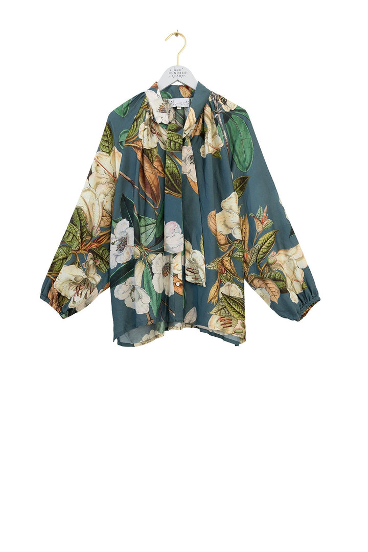 Rhodoleia Blue Pussybow Blouse