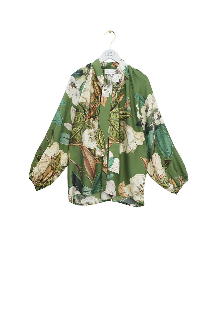 Rhodoleia Green Pussybow Blouse