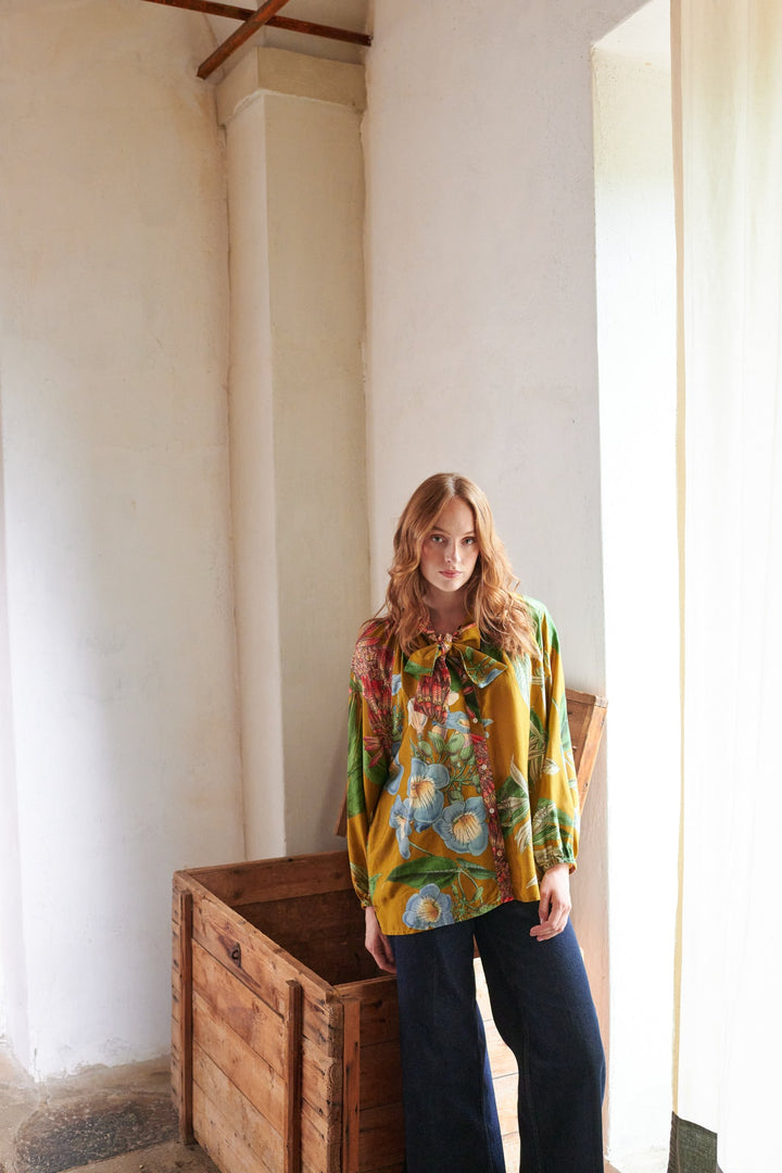 Rhodoleia Gold Pussybow Blouse