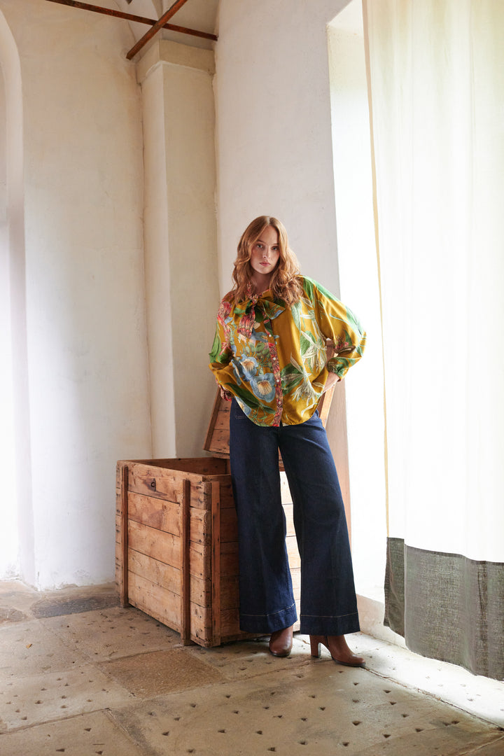 Rhodoleia Gold Pussybow Blouse