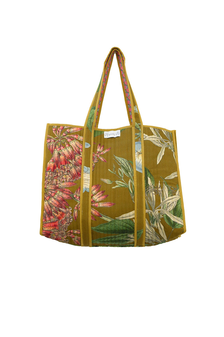 Rhodoleia Gold Canvas Quilted Tote Bag