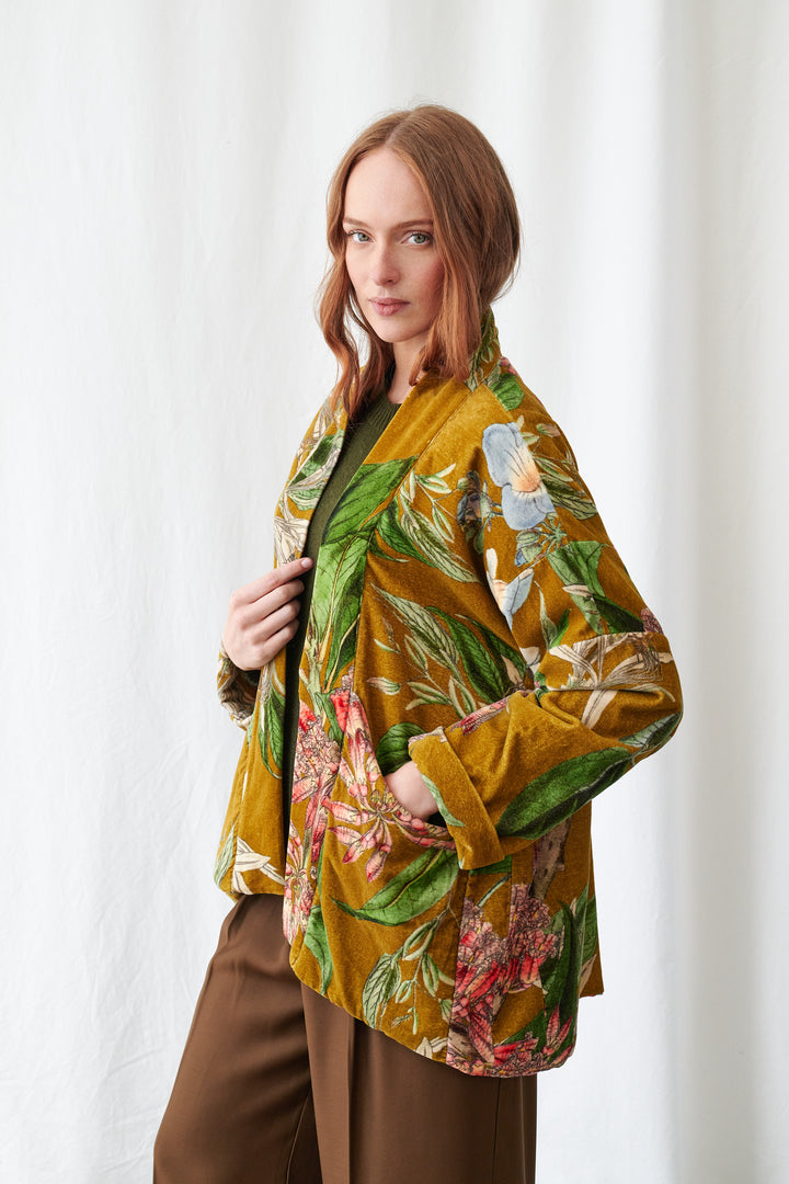 Rhodoleia Gold Velvet Pocket Jacket