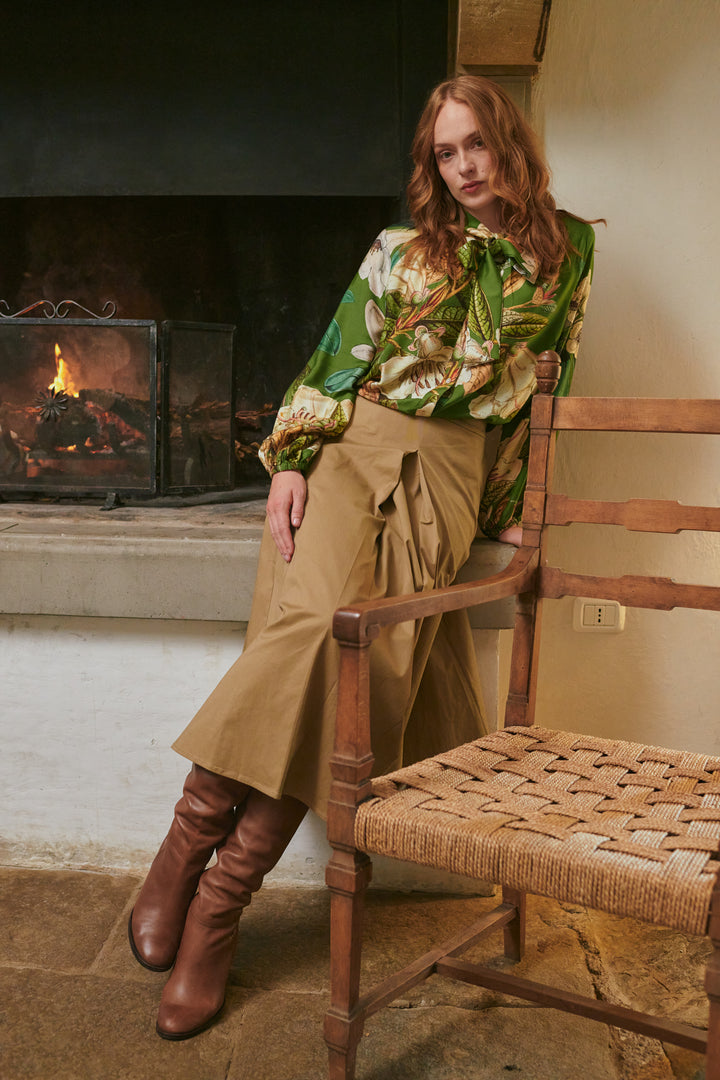 Rhodoleia Green Pussybow Blouse