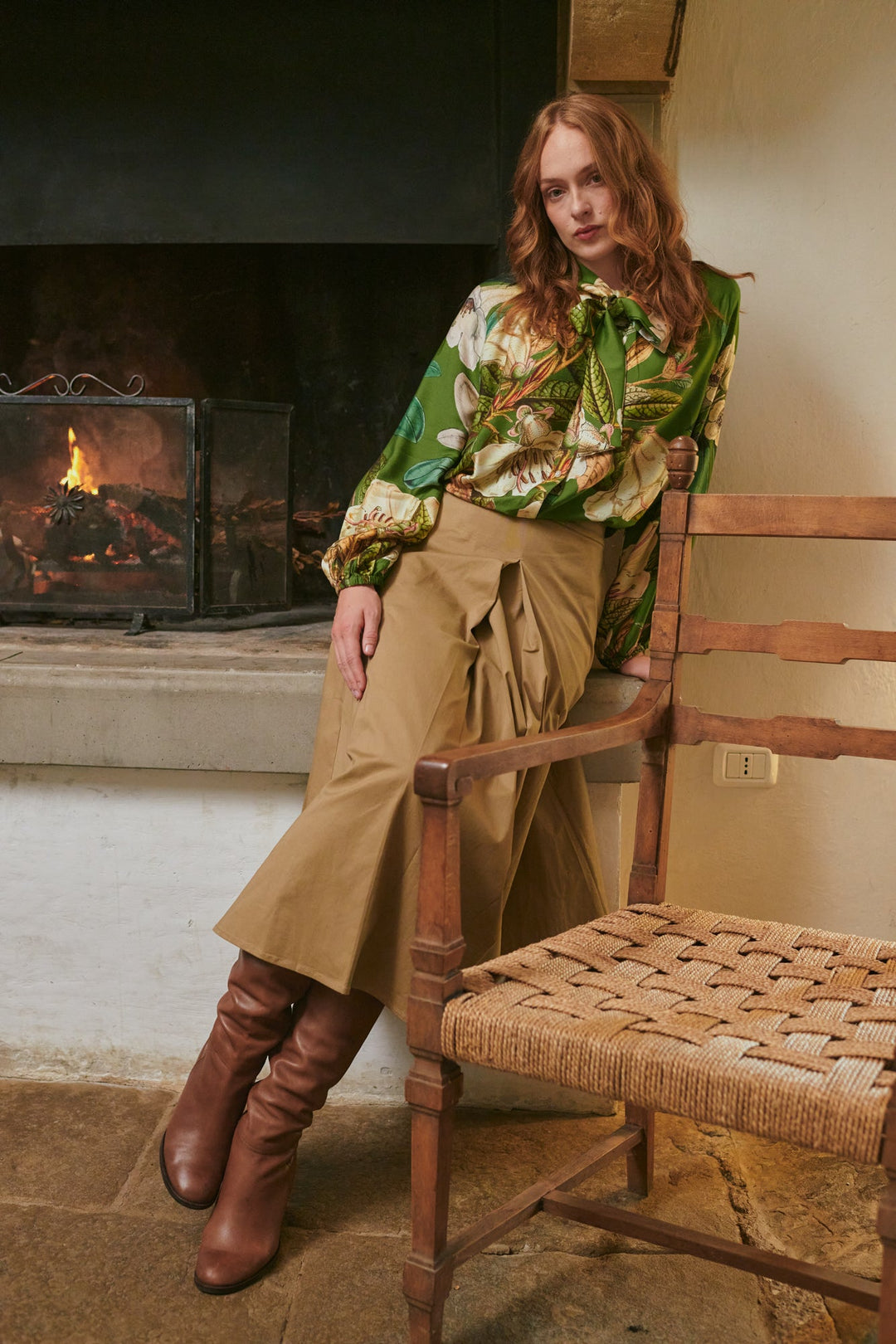Rhodoleia Green Pussybow Blouse
