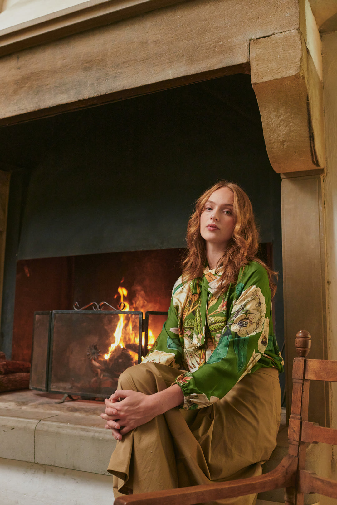 Rhodoleia Green Pussybow Blouse