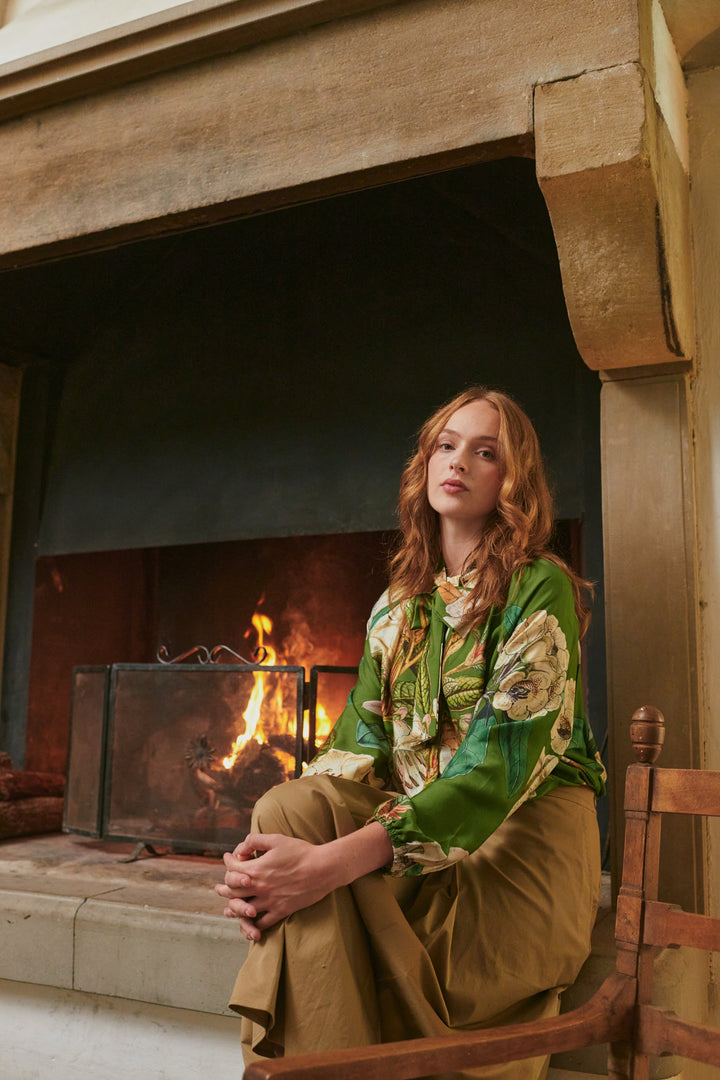Rhodoleia Green Pussybow Blouse