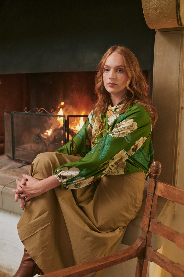 Rhodoleia Green Pussybow Blouse