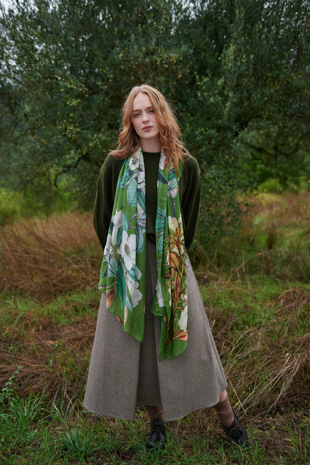 Rhodoleia Green Scarf