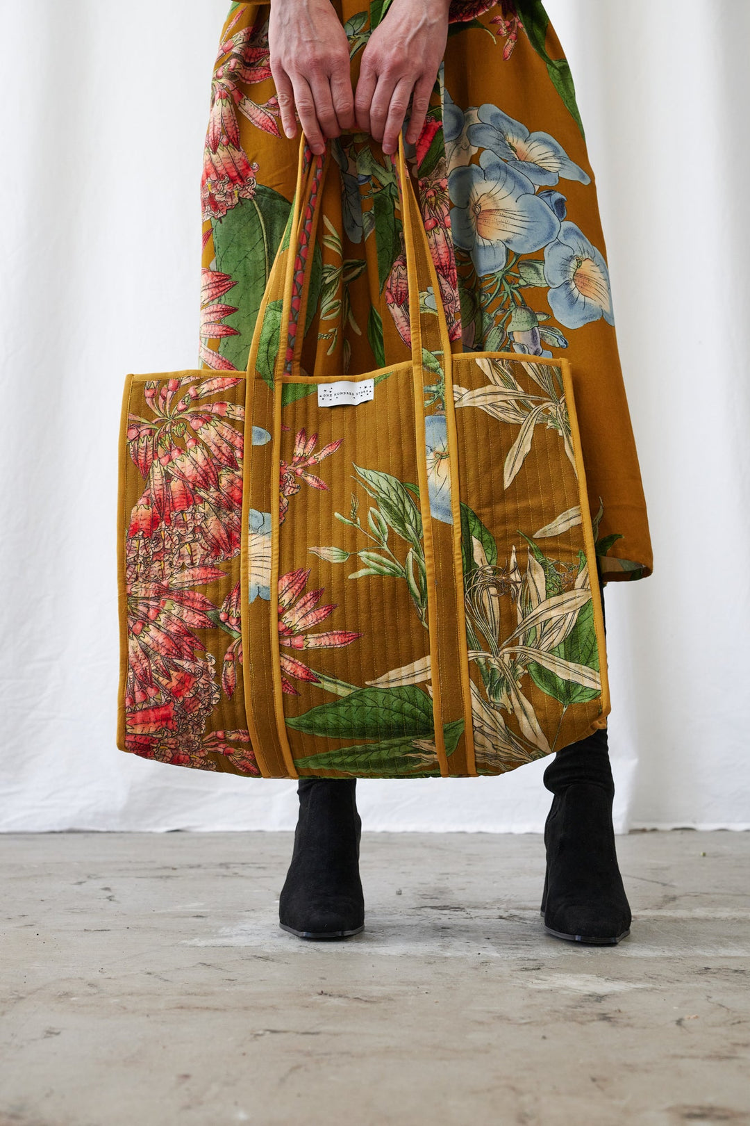 Rhodoleia Gold Canvas Quilted Tote Bag