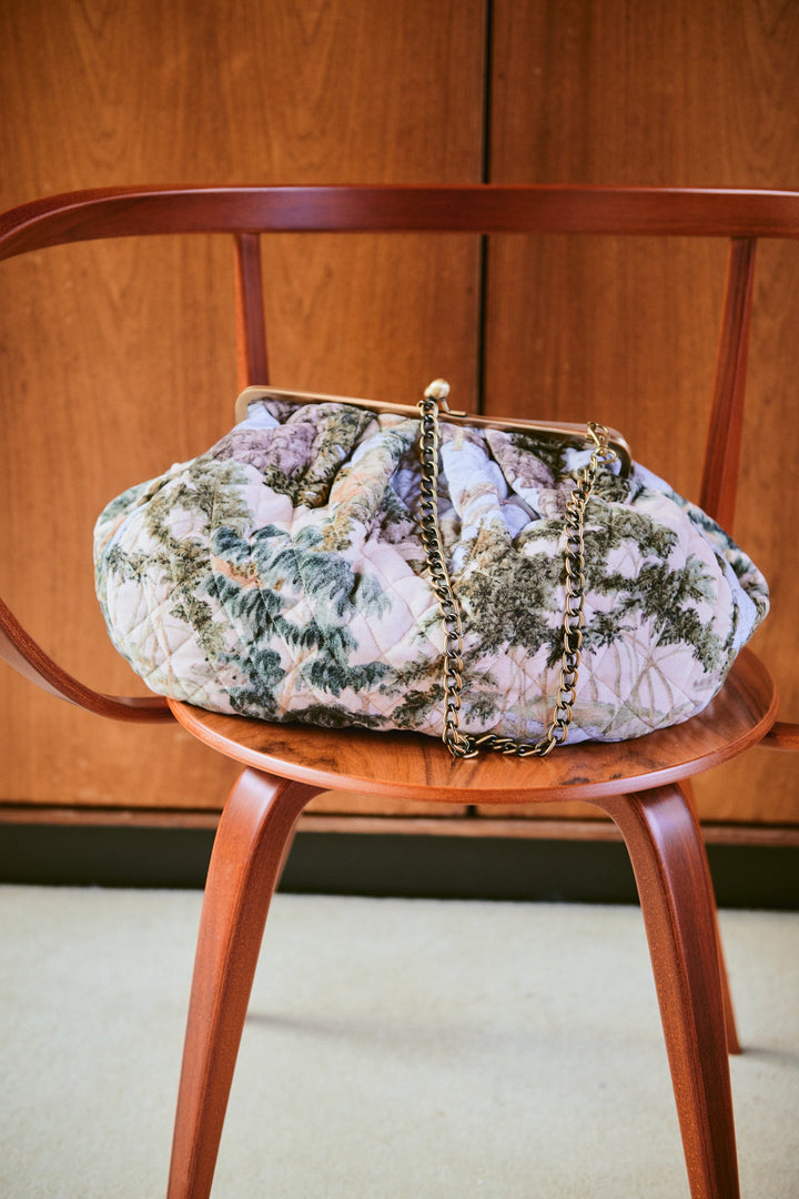 Rivers and Trees Natural Quilted Velvet Kiss Lock Bag