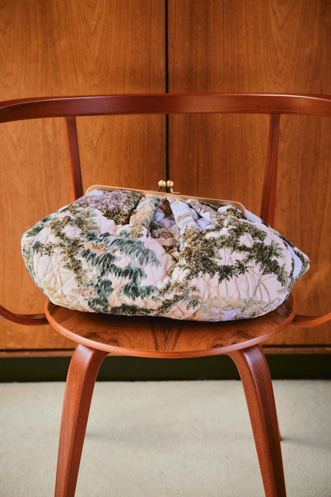 Rivers and Trees Natural Quilted Velvet Kiss Lock Bag
