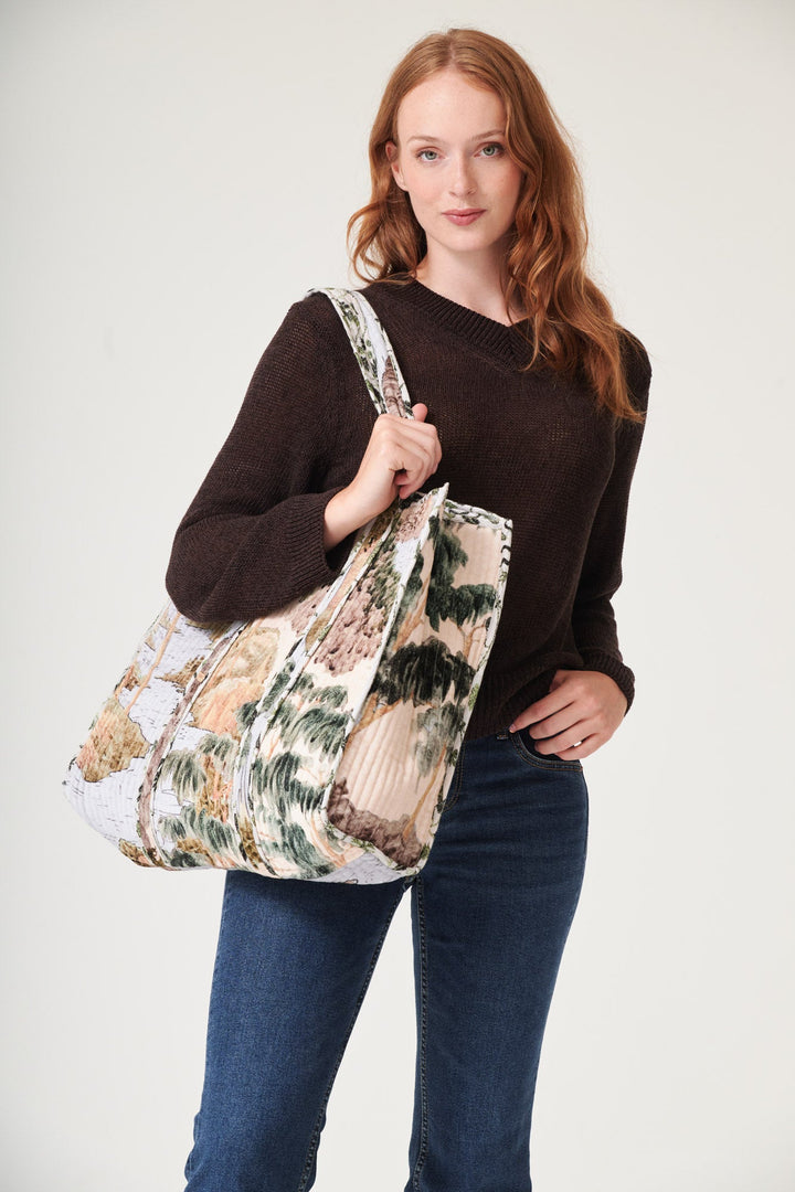 Rivers and Trees Large Velvet Tote Bag