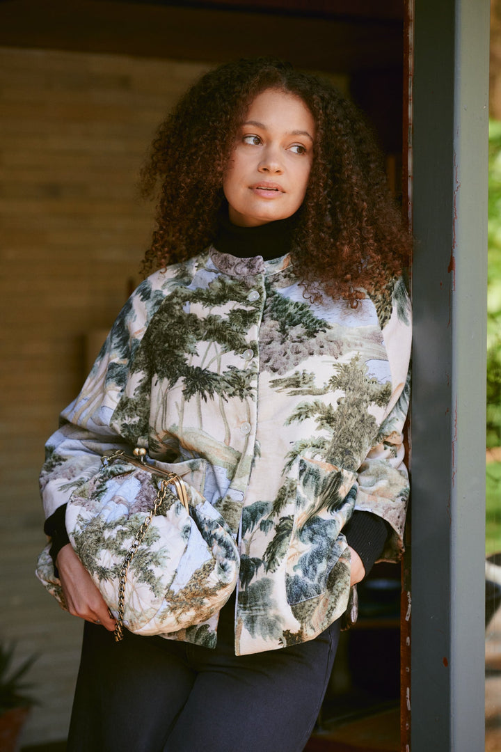Rivers and Trees Natural Quilted Velvet Kiss Lock Bag