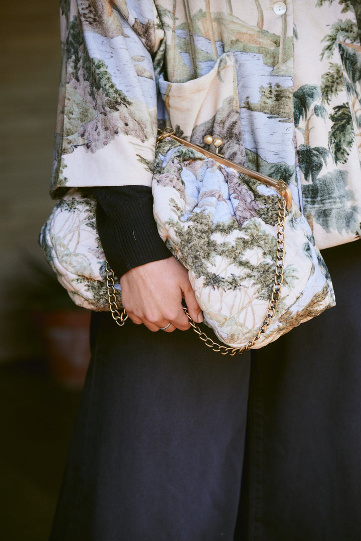 Rivers and Trees Natural Quilted Velvet Kiss Lock Bag