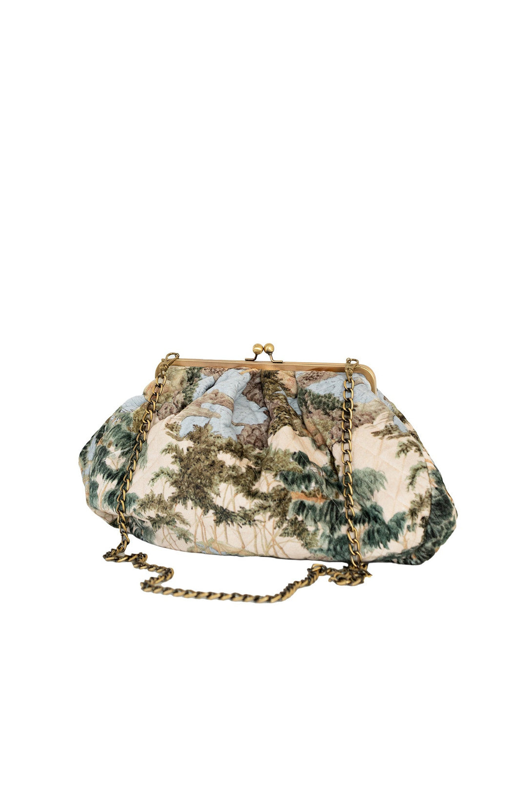 Rivers and Trees Natural Quilted Velvet Kiss Lock Bag