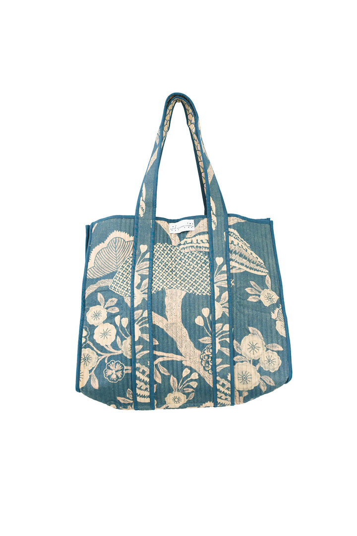 Rosa Blue Canvas Quilted Tote Bag