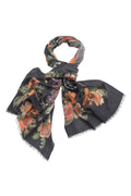 Woven Flower Black Wool Scarf