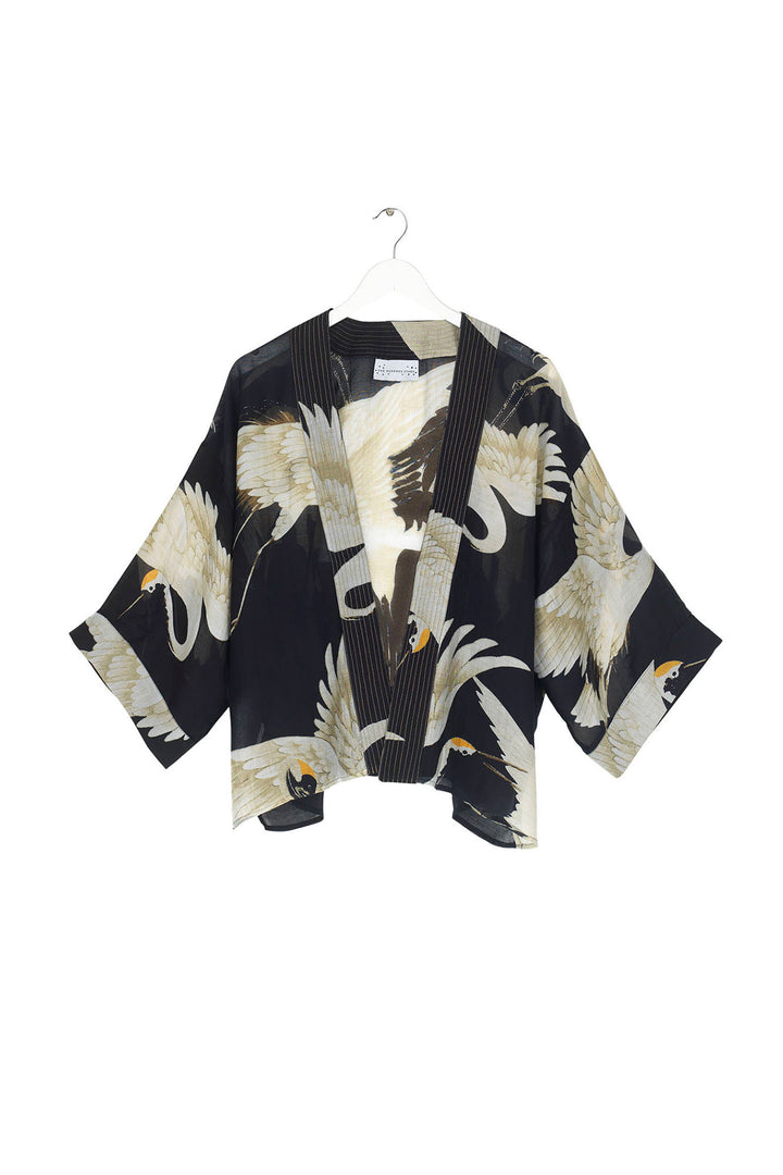Stork Black Crepe Kimono