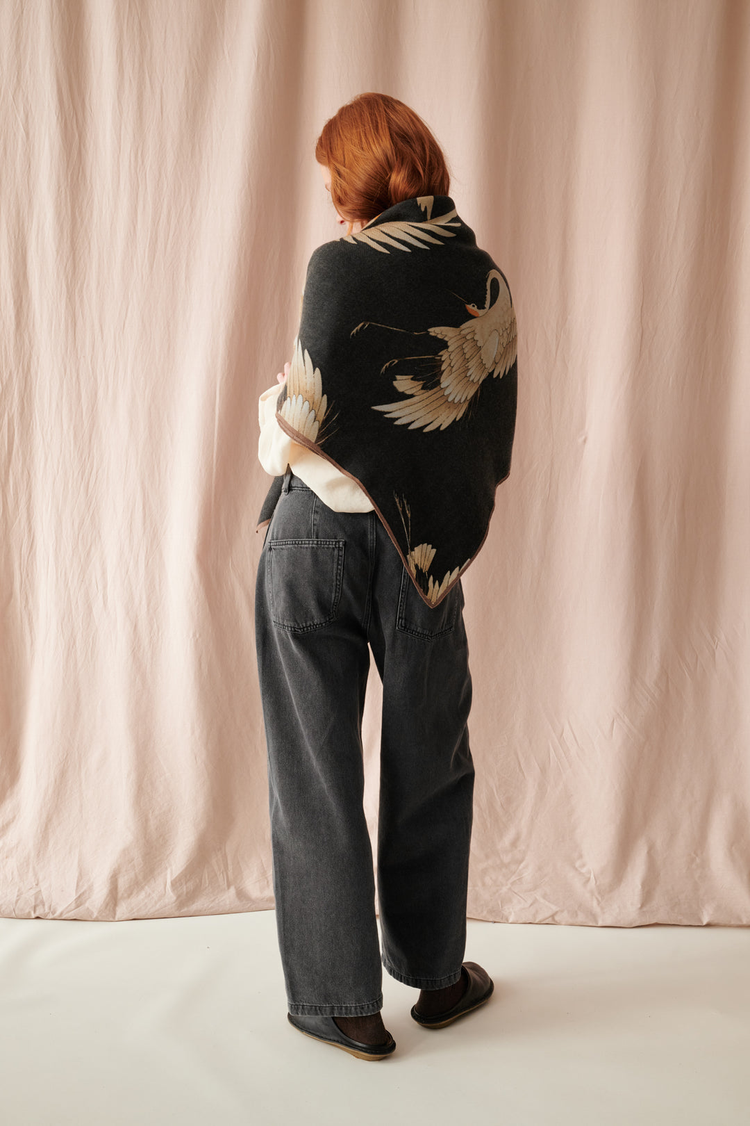 Stork Black Square Wool Scarf