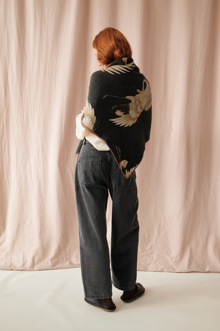 Stork Black Square Wool Scarf