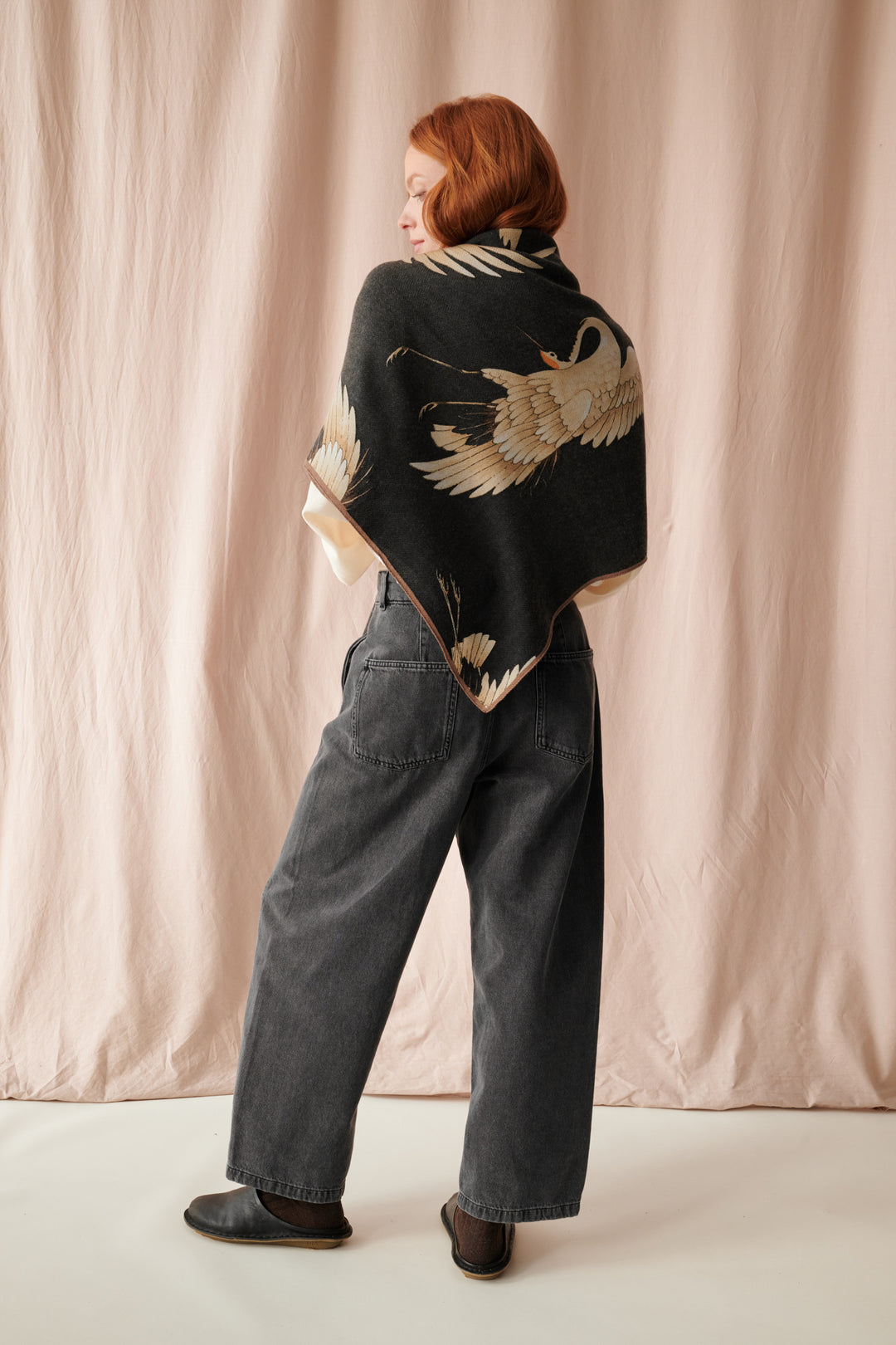 Stork Black Square Wool Scarf