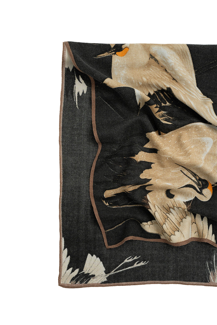 Stork Black Square Wool Scarf