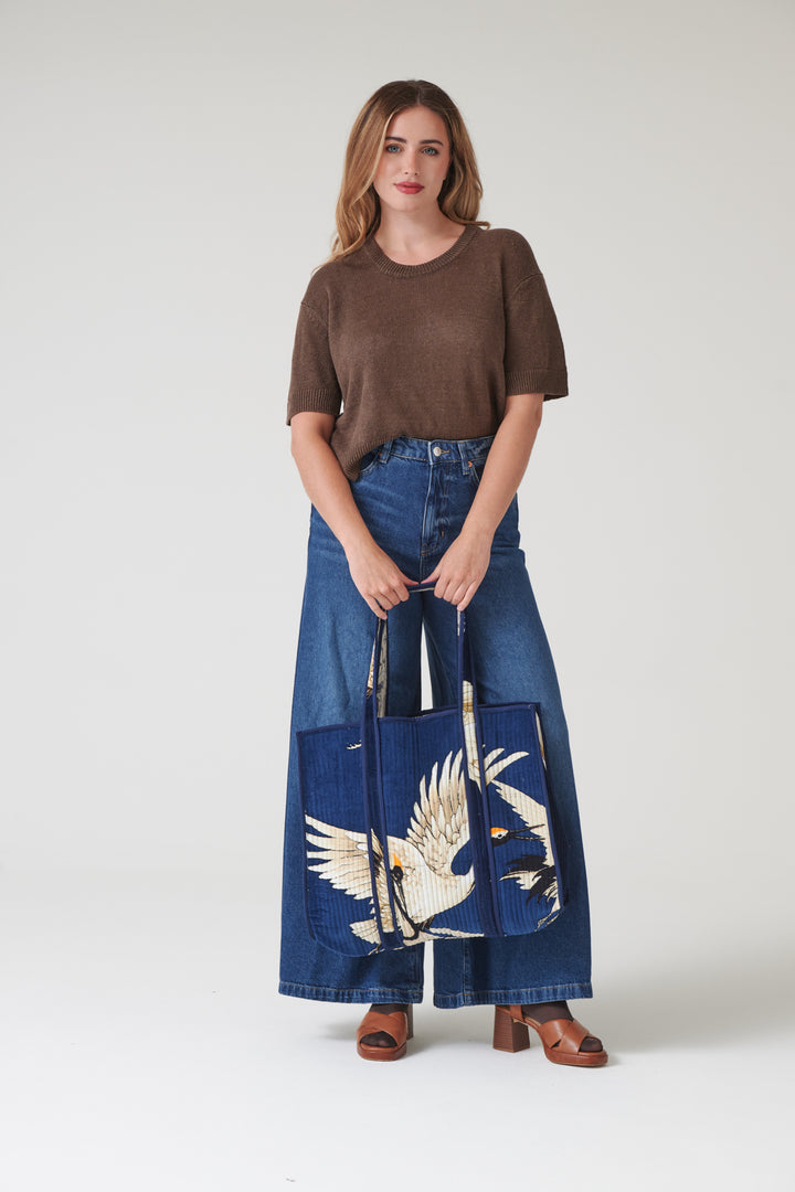 Stork Navy Velvet Tote Bag