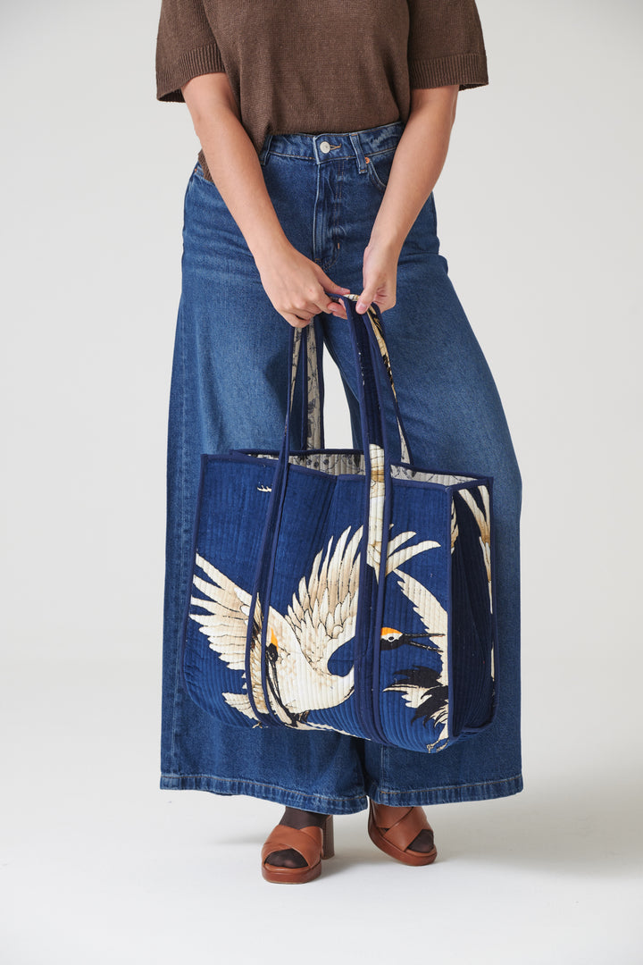 Stork Navy Velvet Tote Bag