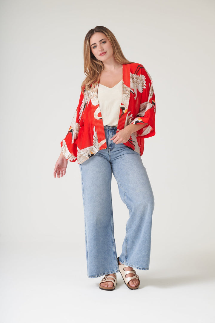 Stork Scarlet Kimono - One Hundred Stars