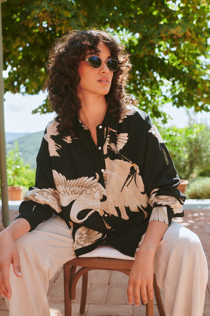 Stork Black Oversized Shirt - One Hundred Stars