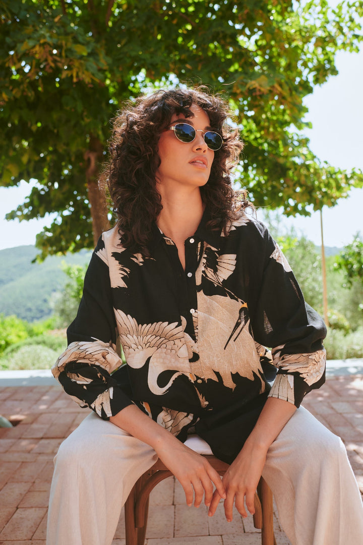 Stork Black Oversized Shirt - One Hundred Stars