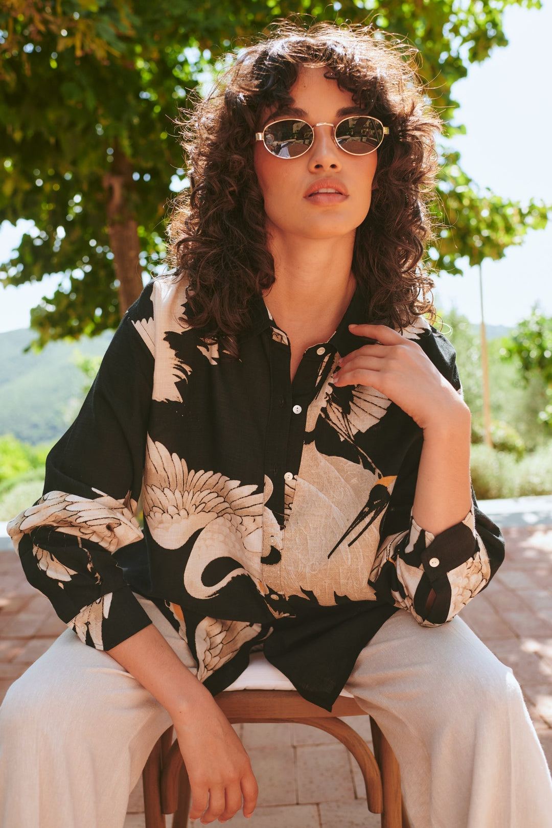 Stork Black Oversized Shirt - One Hundred Stars