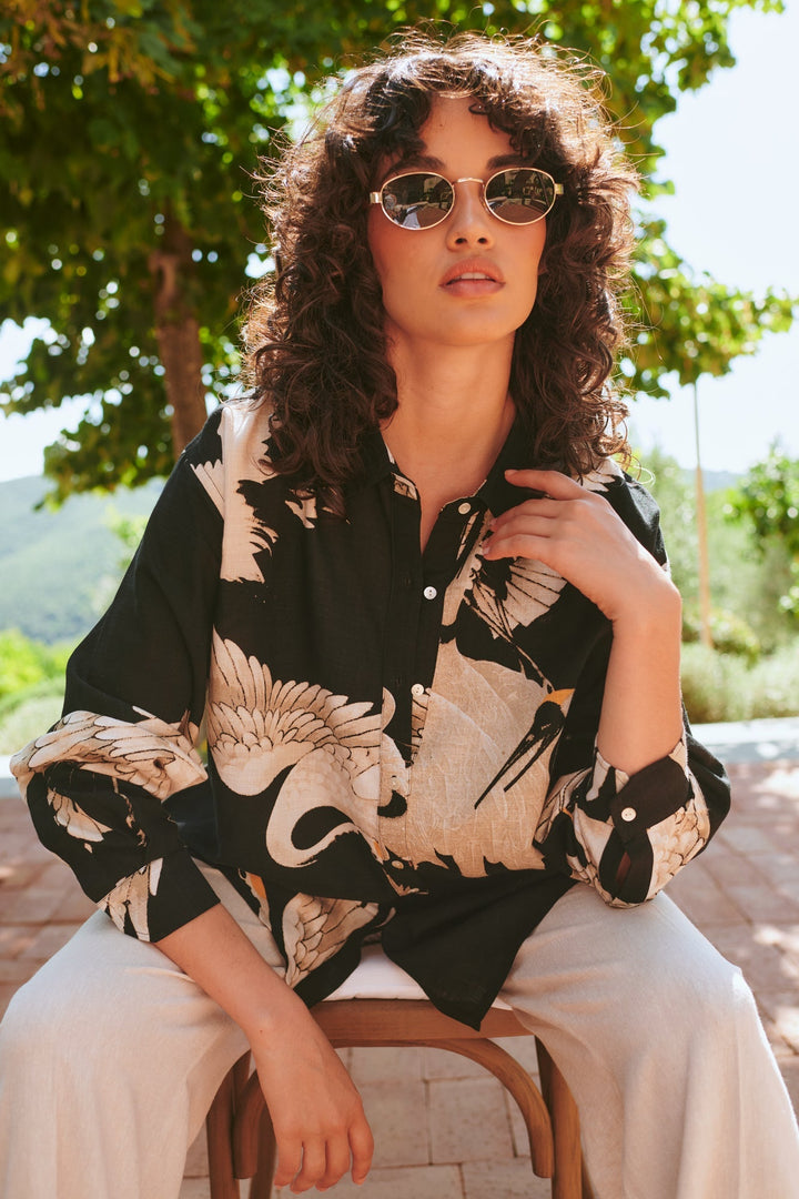 Stork Black Oversized Shirt - One Hundred Stars