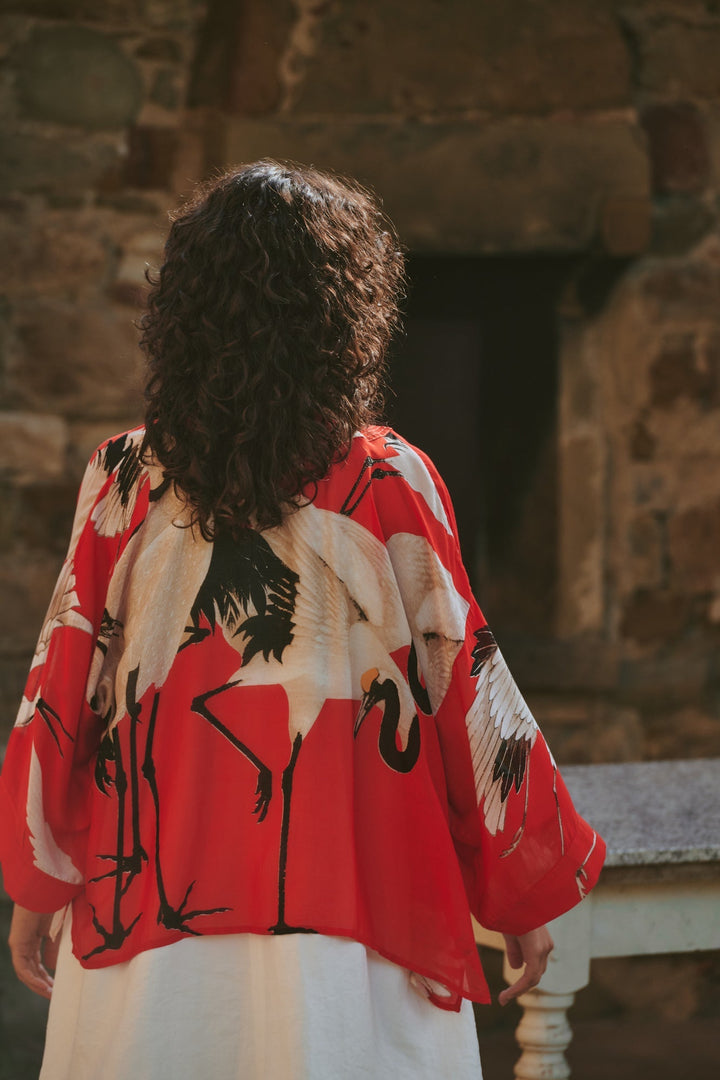 Stork Scarlet Kimono - One Hundred Stars