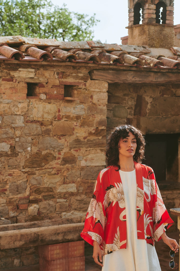 Stork Scarlet Kimono - One Hundred Stars