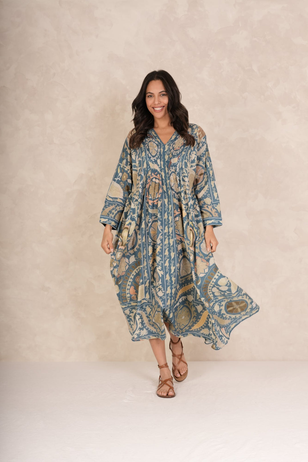 Susani Blue Pinch Pleat Dress