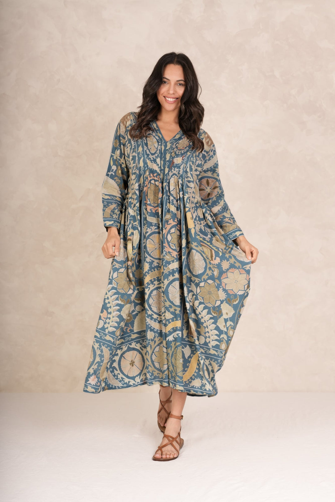 Susani Blue Pinch Pleat Dress