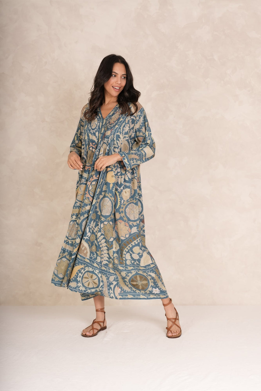 Susani Blue Pinch Pleat Dress