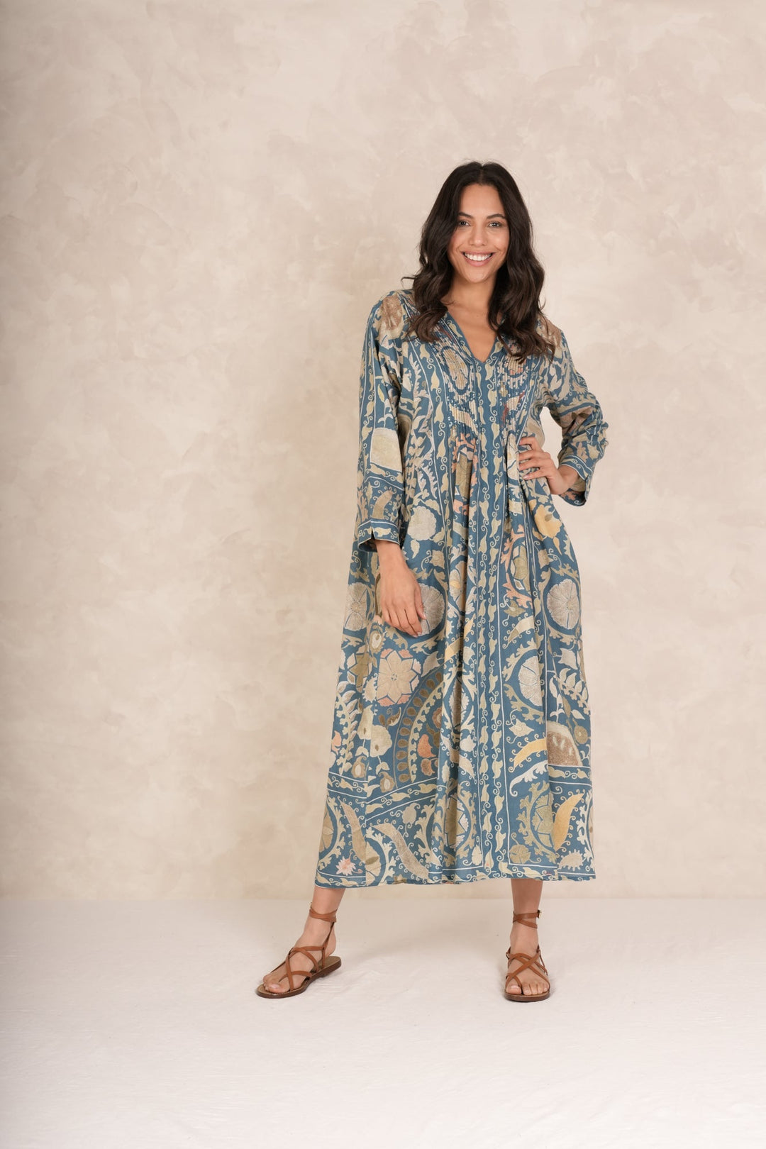 Susani Blue Pinch Pleat Dress