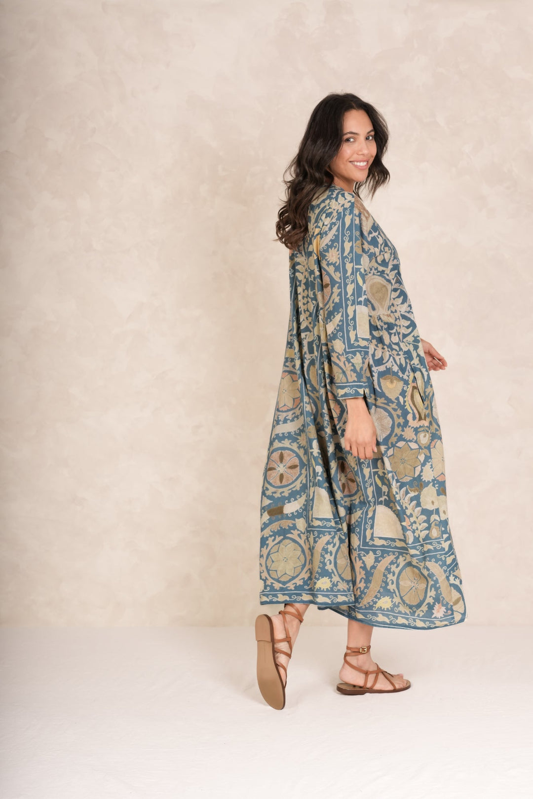 Susani Blue Pinch Pleat Dress