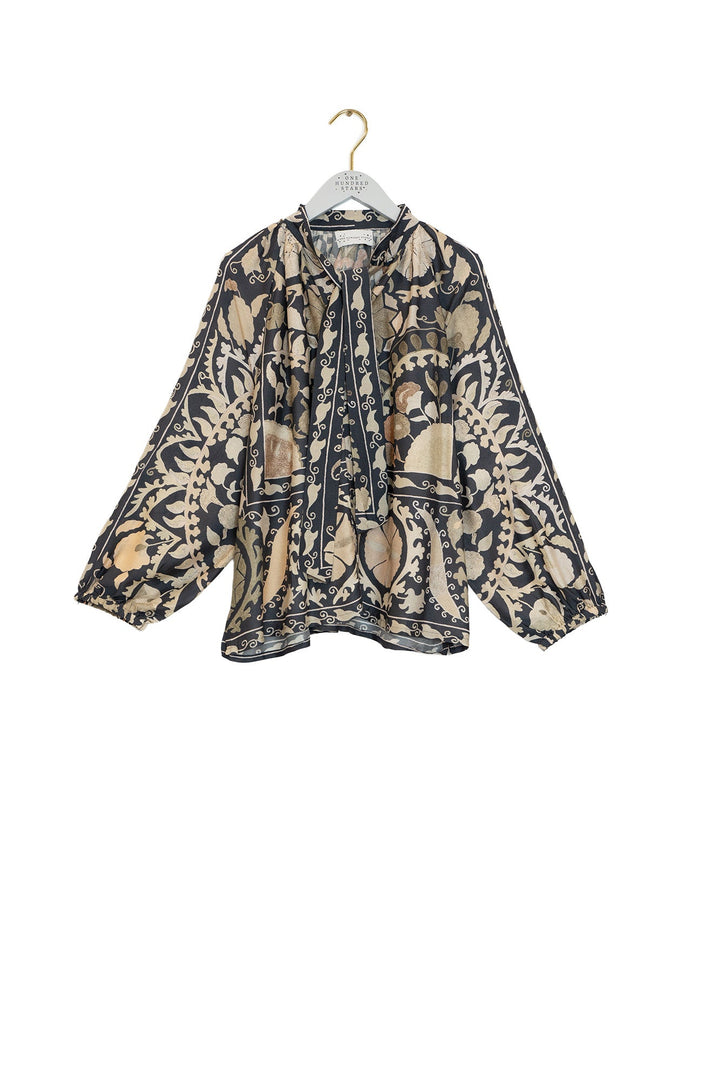 Susani Charcoal PussyBow Blouse