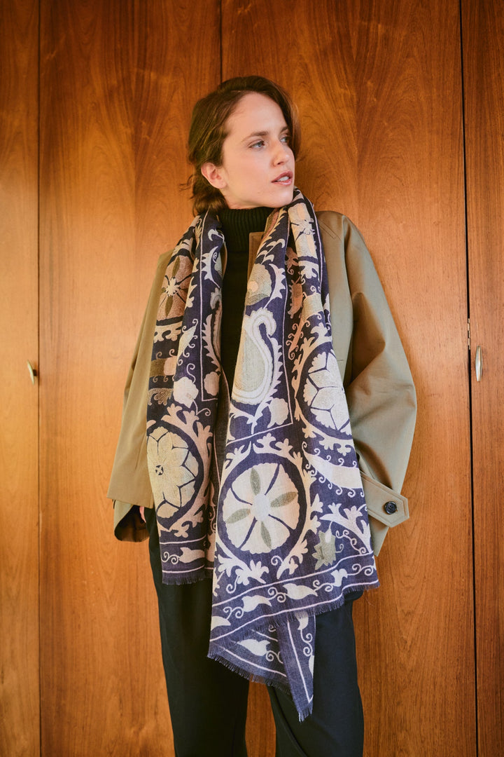 Susani Charcoal Wool Scarf