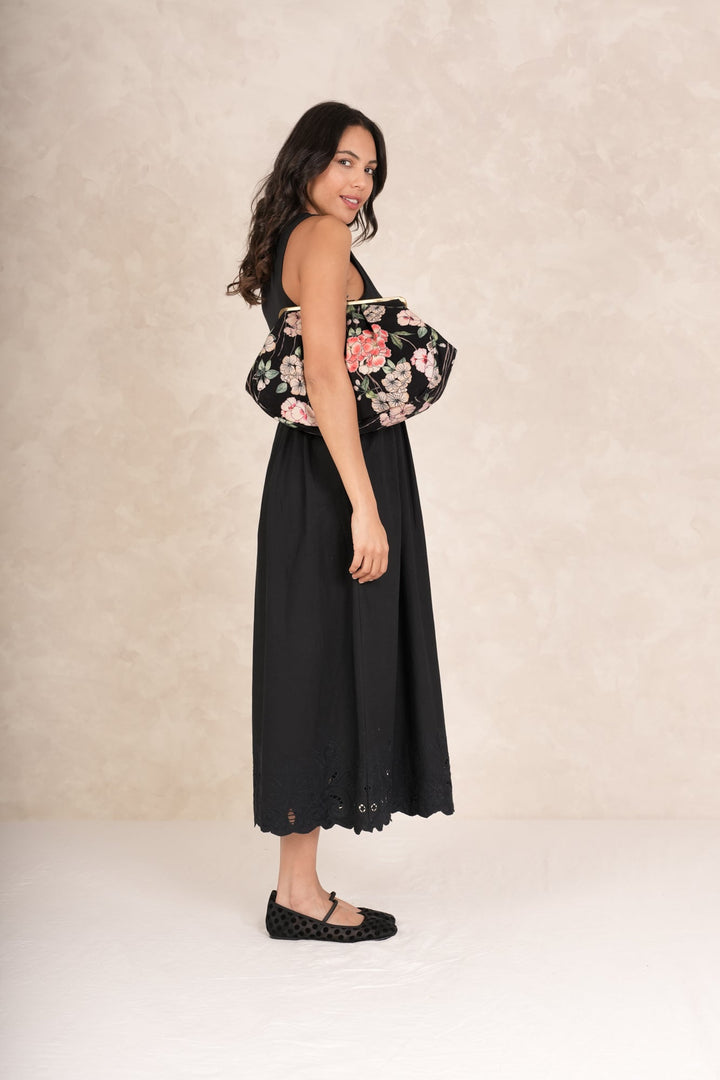 Trailing Blossom Black Kiss Lock Clutch Bag