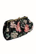 Trailing Blossom Black Kiss Lock Clutch Bag