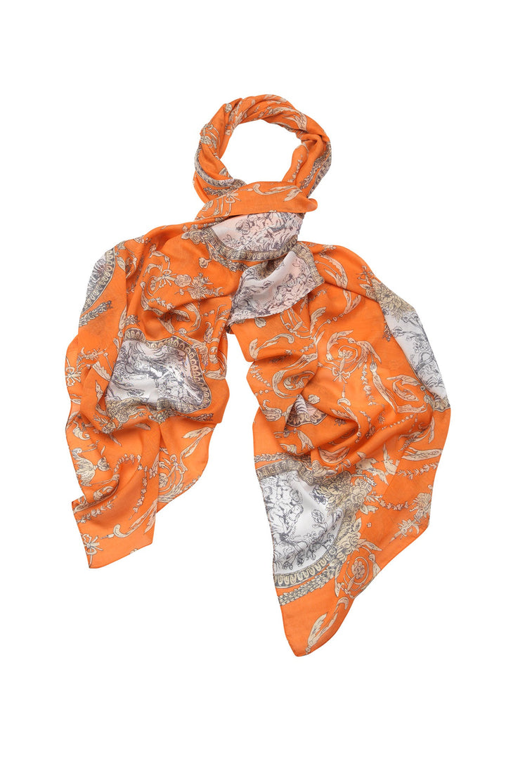 Women's accessories, gifts for her. Large scarf in orange with valentine floral print by One Hundred Stars